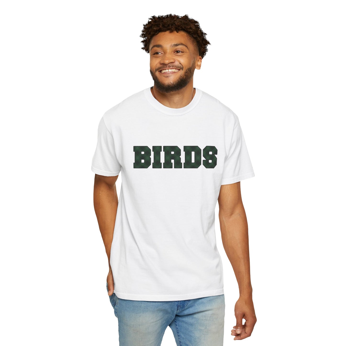 Birds Plaid Block Font Graphic Tee