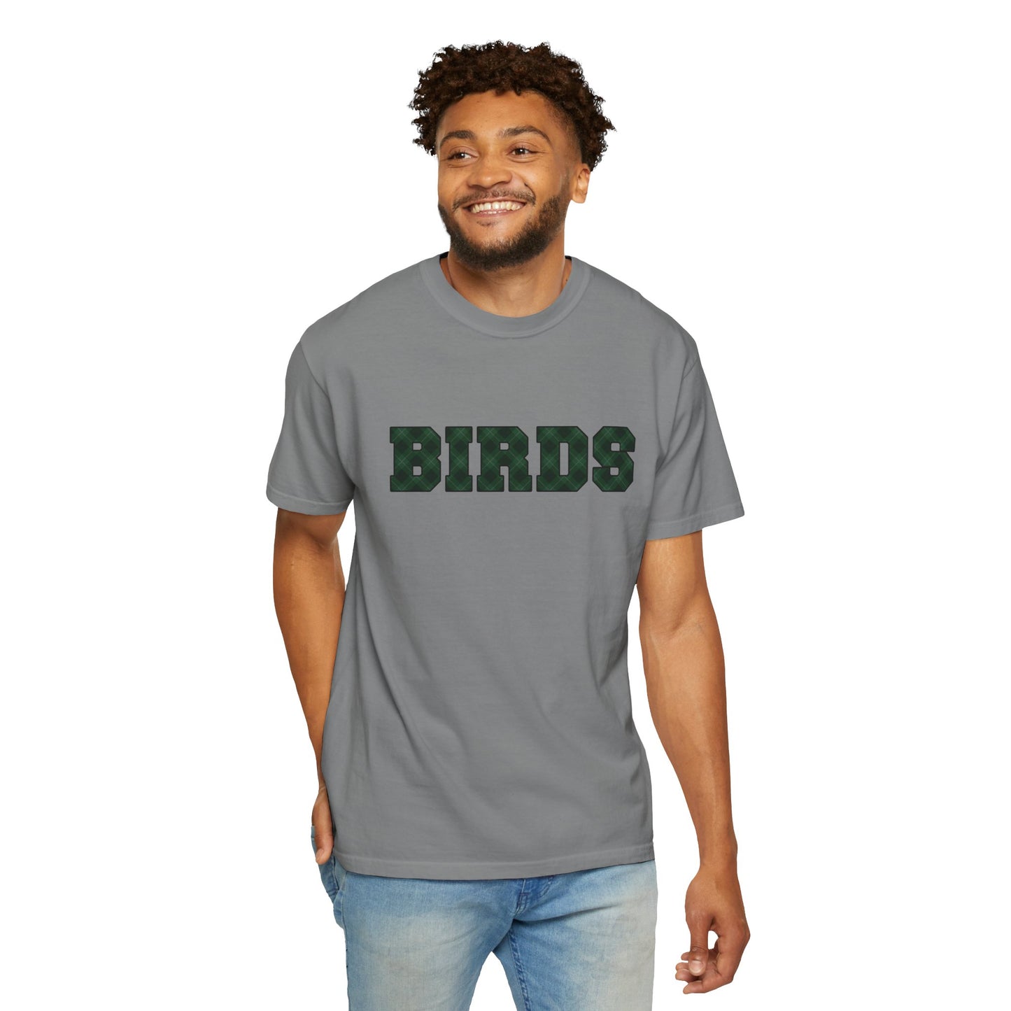 Birds Plaid Block Font Graphic Tee