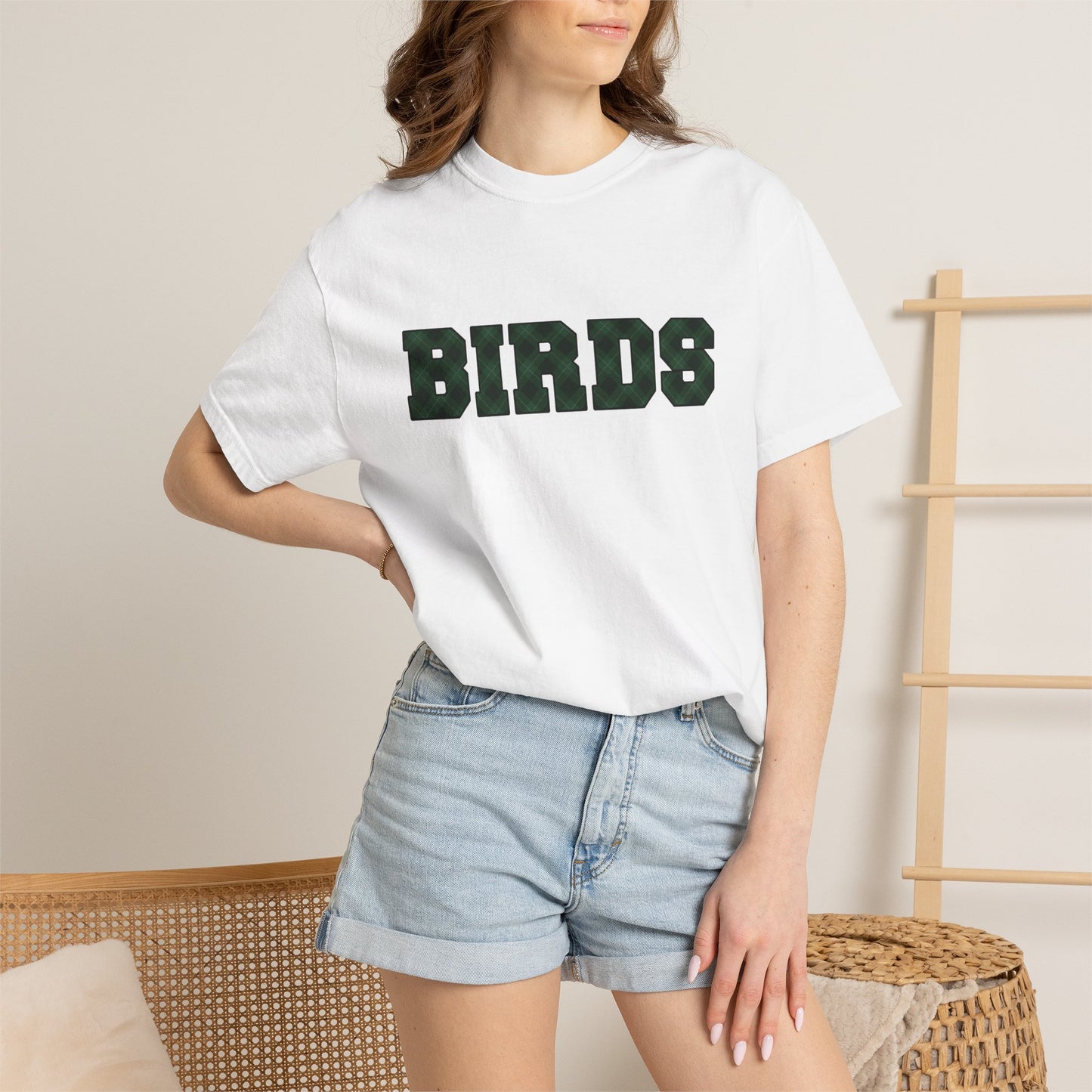 Birds Plaid Block Font Graphic Tee