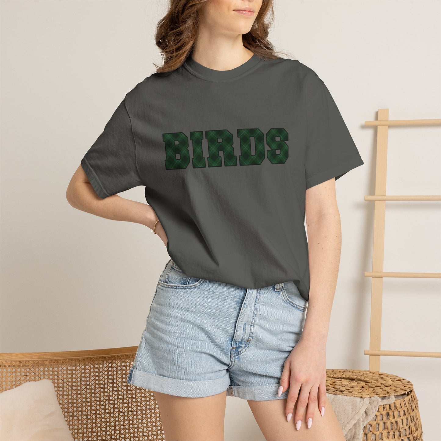 Birds Plaid Block Font Graphic Tee
