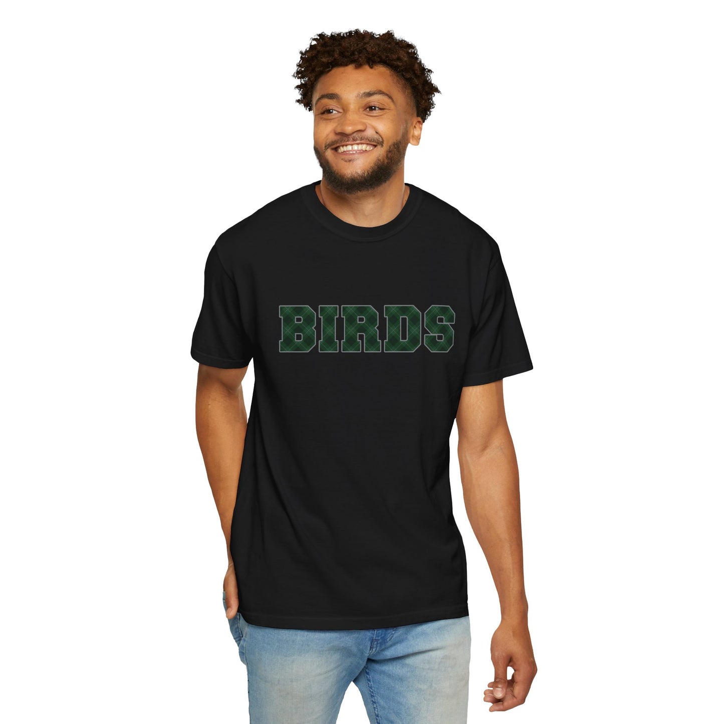 Birds Plaid Block Font Graphic Tee