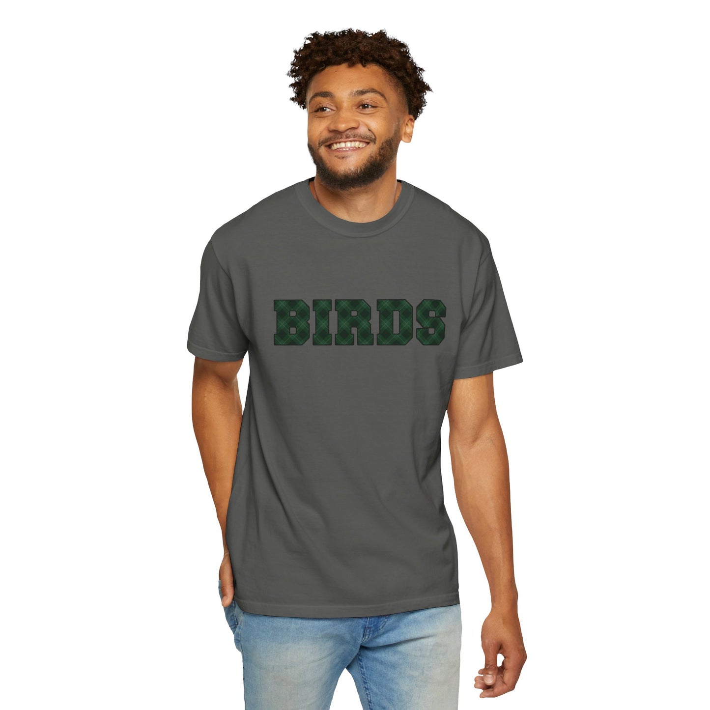Birds Plaid Block Font Graphic Tee