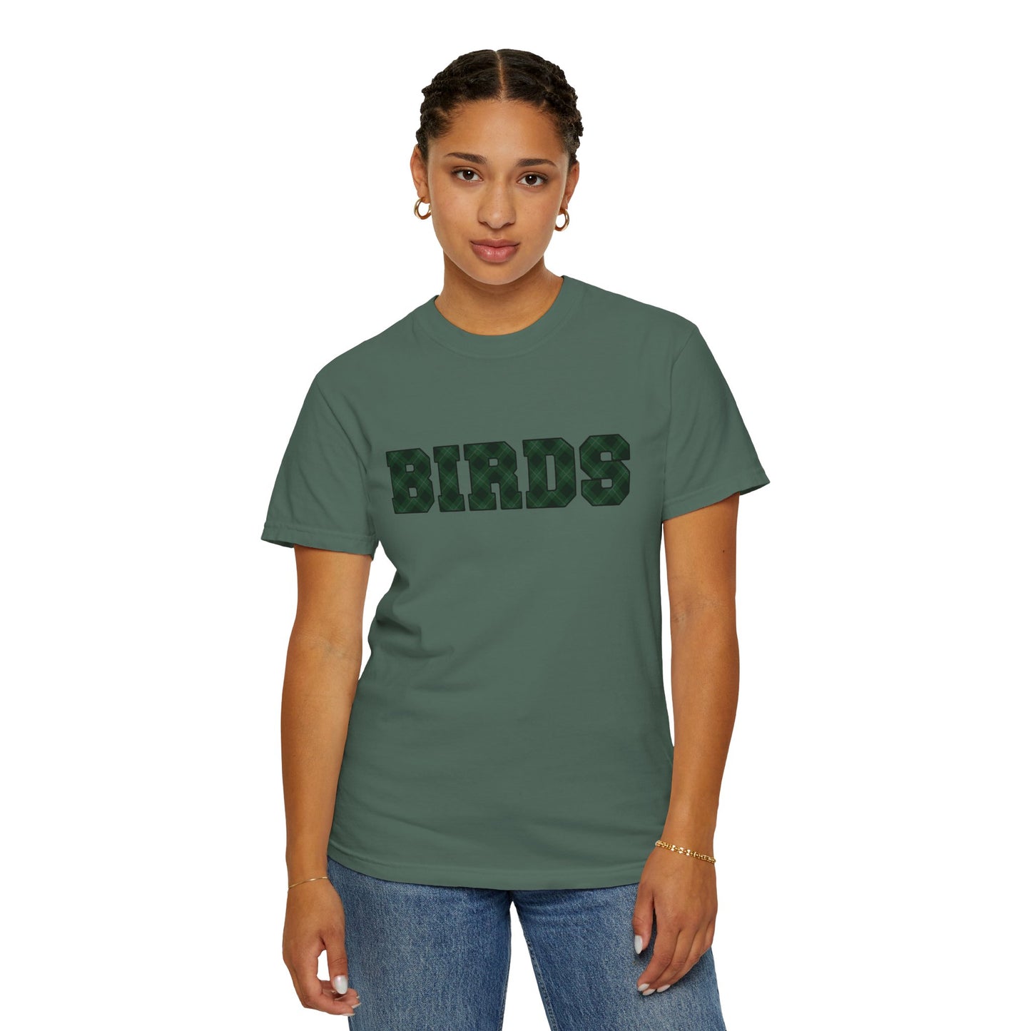 Birds Plaid Block Font Graphic Tee