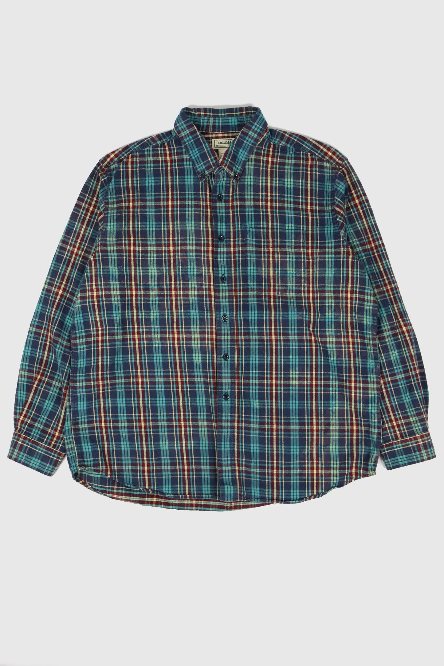 Vintage L.L. Bean Green Plaid Flannel Button-Down Shirt