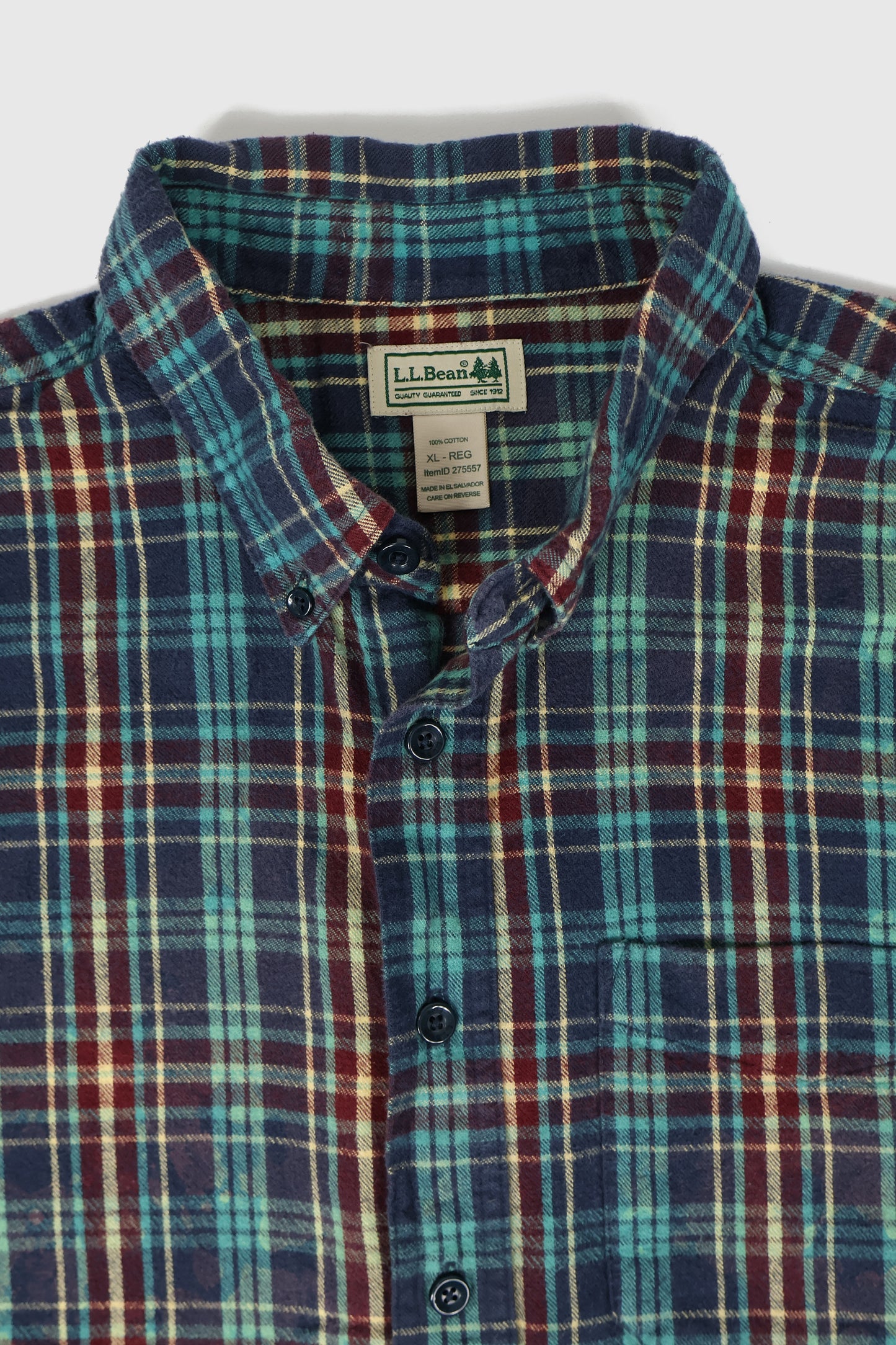 Vintage L.L. Bean Green Plaid Flannel Button-Down Shirt