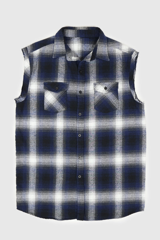 Vintage Sleeveless Flannel Button-Down Shirt