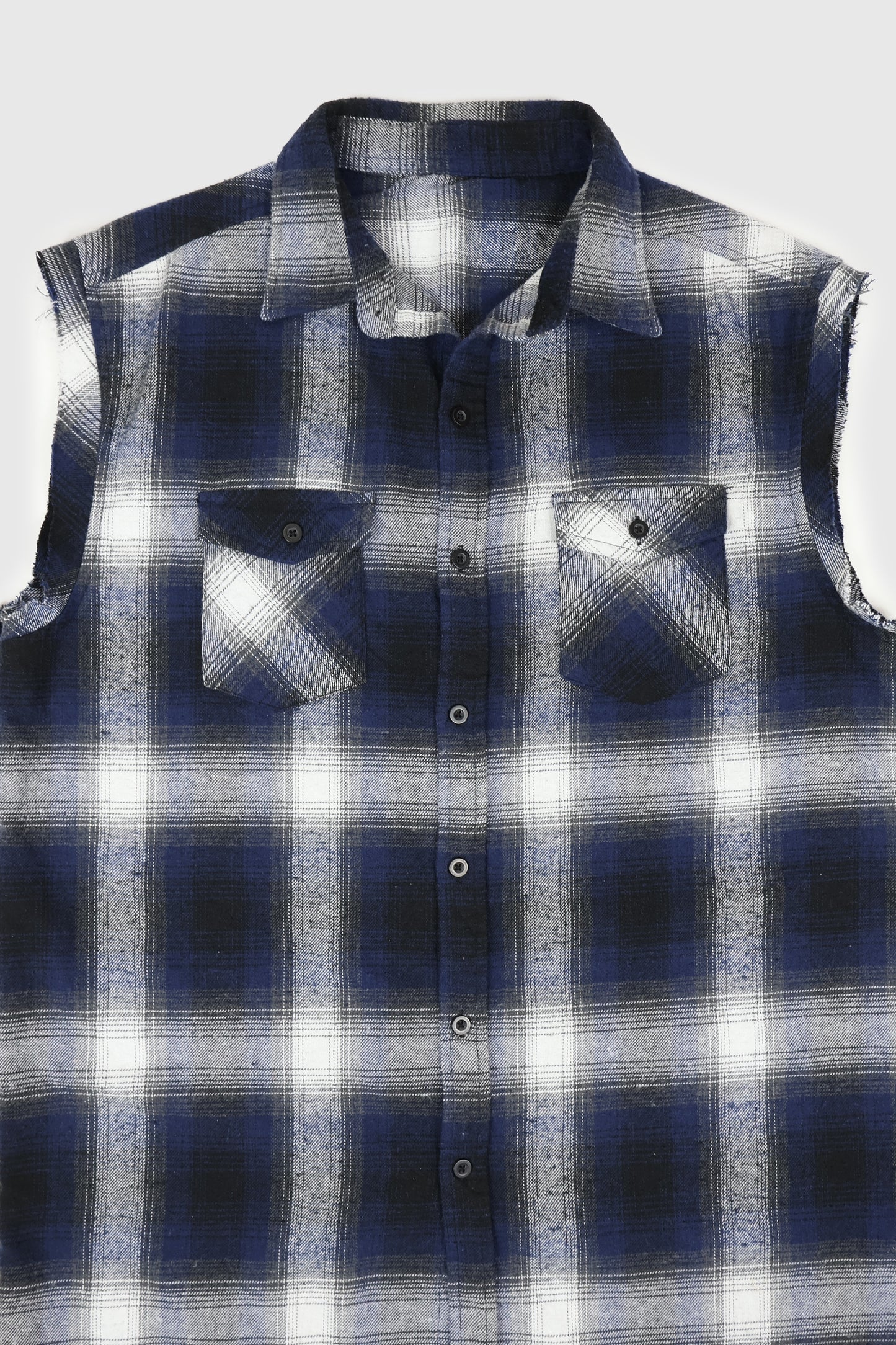 Vintage Sleeveless Flannel Button-Down Shirt