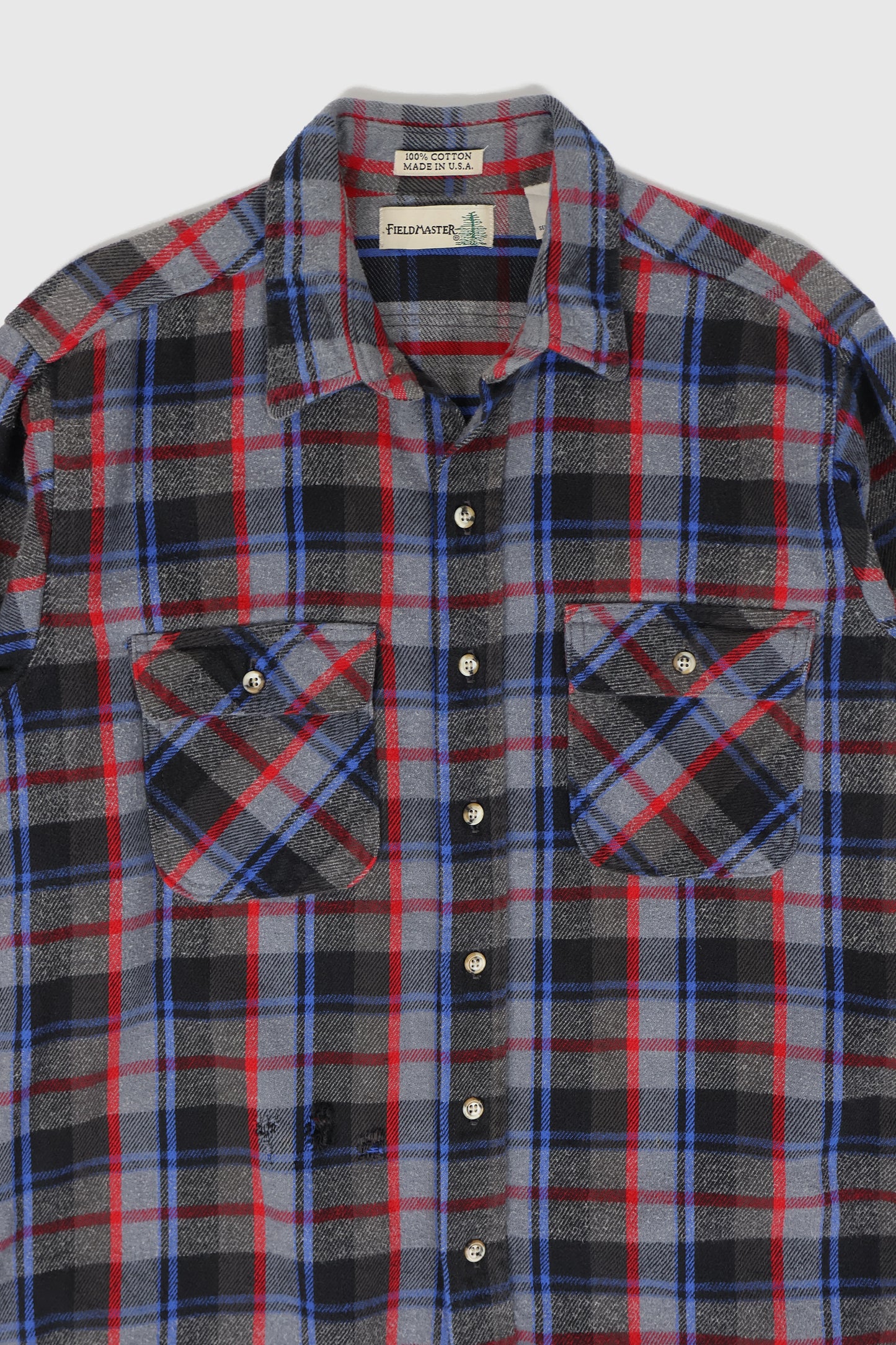 Vintage Grey Plaid Heavyweight Flannel Button-Down Shirt