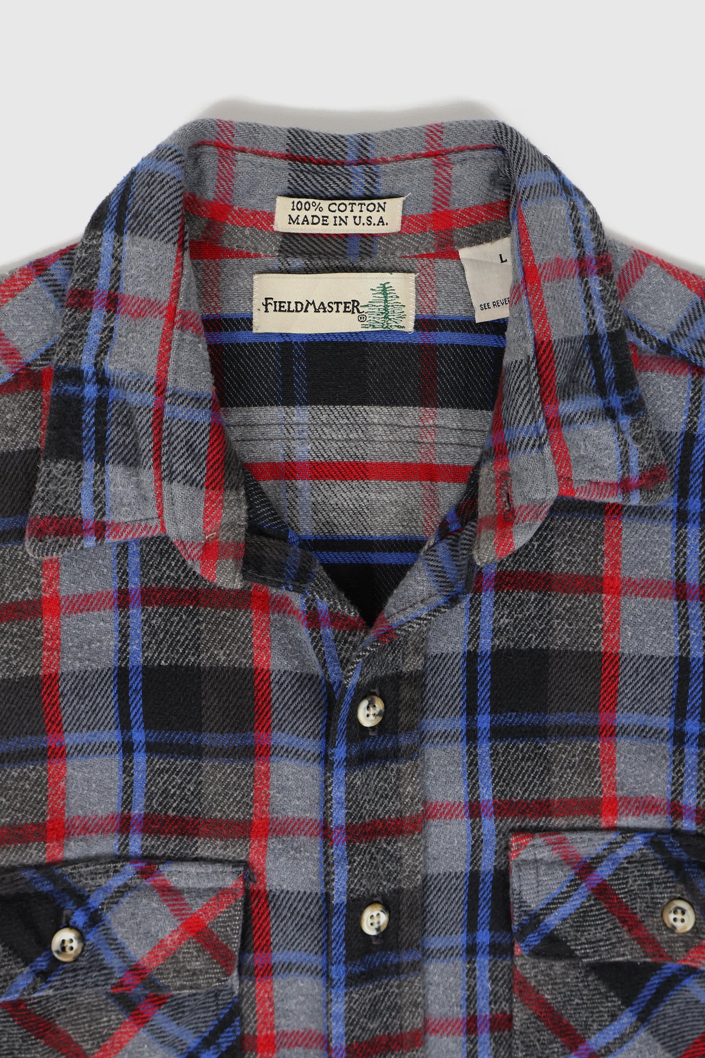 Vintage Grey Plaid Heavyweight Flannel Button-Down Shirt