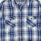 Vintage Distressed Blue Plaid Button-Down Shirt