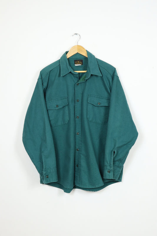 Heavyweight Green Flannel Button-Down Shirt