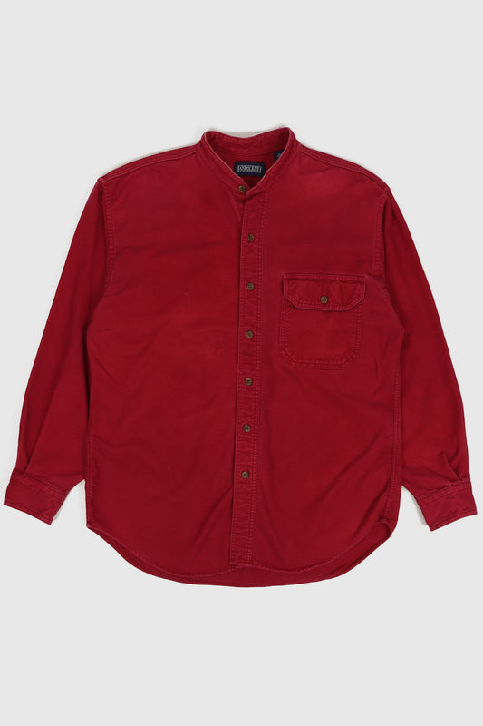 Vintage Band Collar Flannel Button-Down Shirt