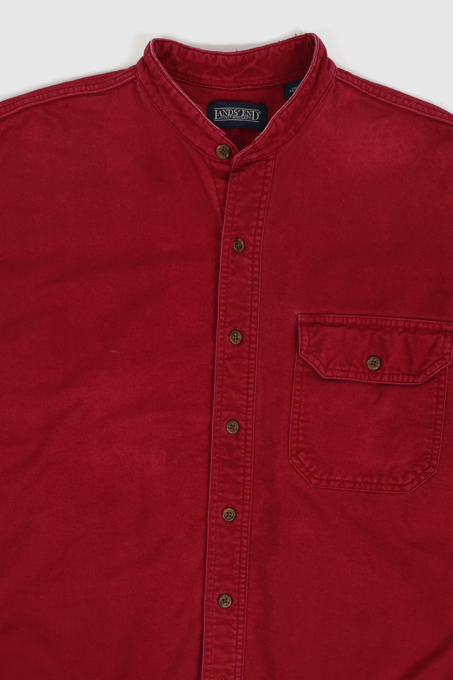 Vintage Band Collar Flannel Button-Down Shirt