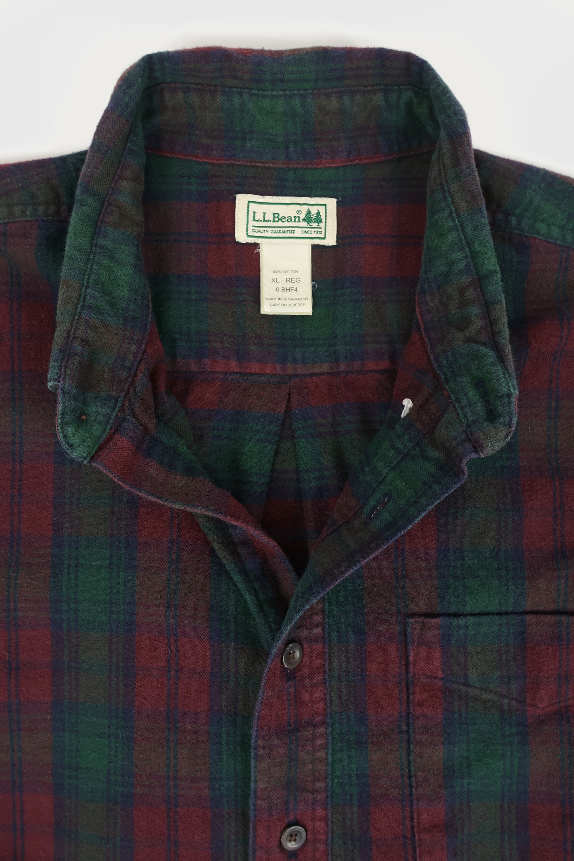 Vintage L.L. Bean Red Plaud Flannel Button-Down Shirt Image 2