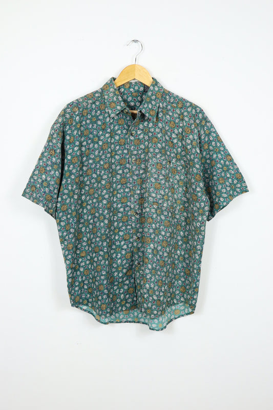 Short Sleeve Patterned Button-Down Shirt