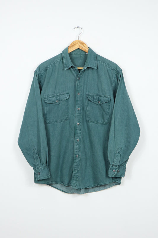 Vintage Green Denim Button-Down Shirt