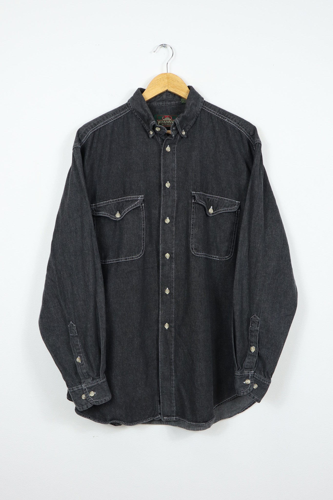 Vintage Black Denim Button-Down Shirt