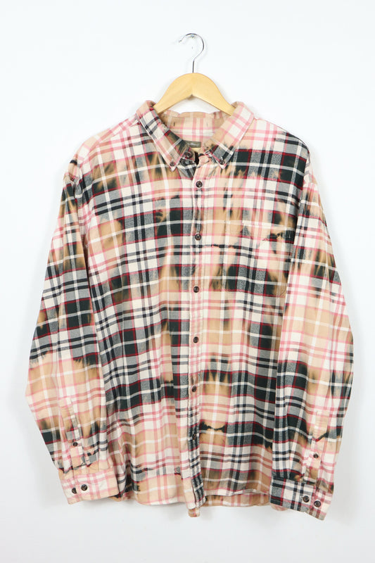 Upcycled Black Plaid Bleached Flannel Button-Down