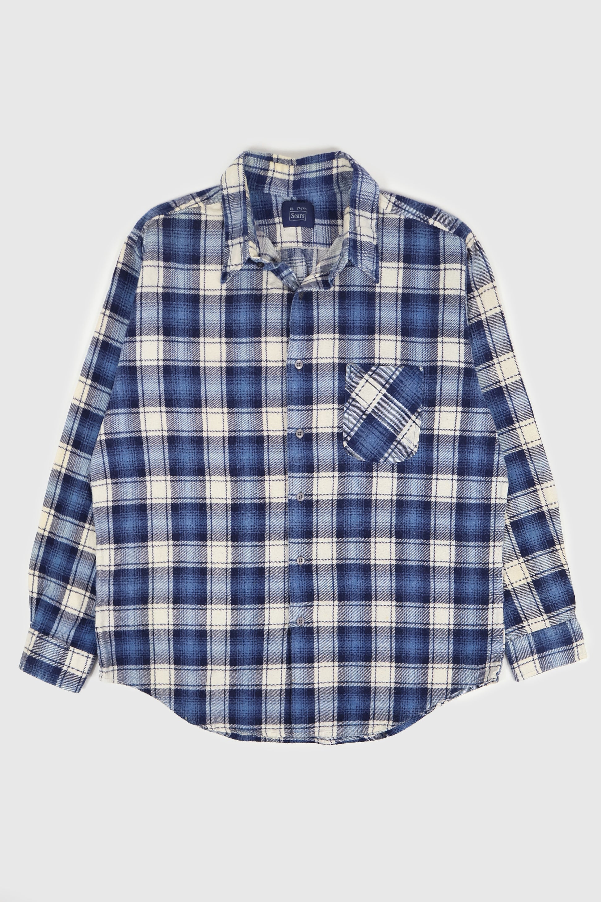 Vintage Blue Plaid Flannel Button-Down Shirt Image 0