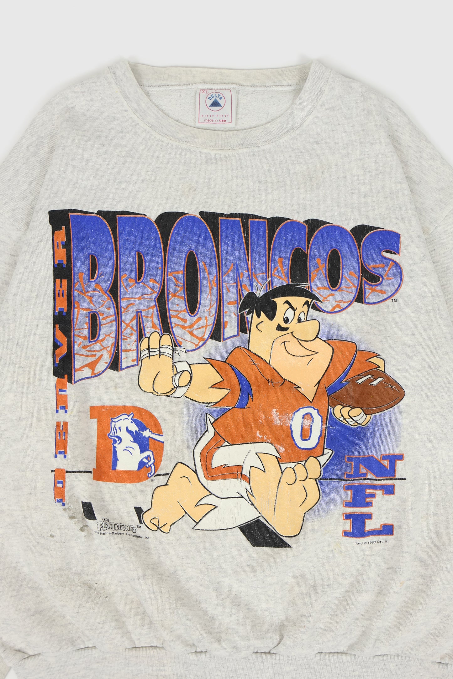 Vintage Distressed Denver Broncos Fred Flintstone Crewneck