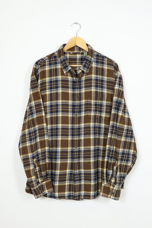 Brown Plaid Flannel Button-Down Shirt