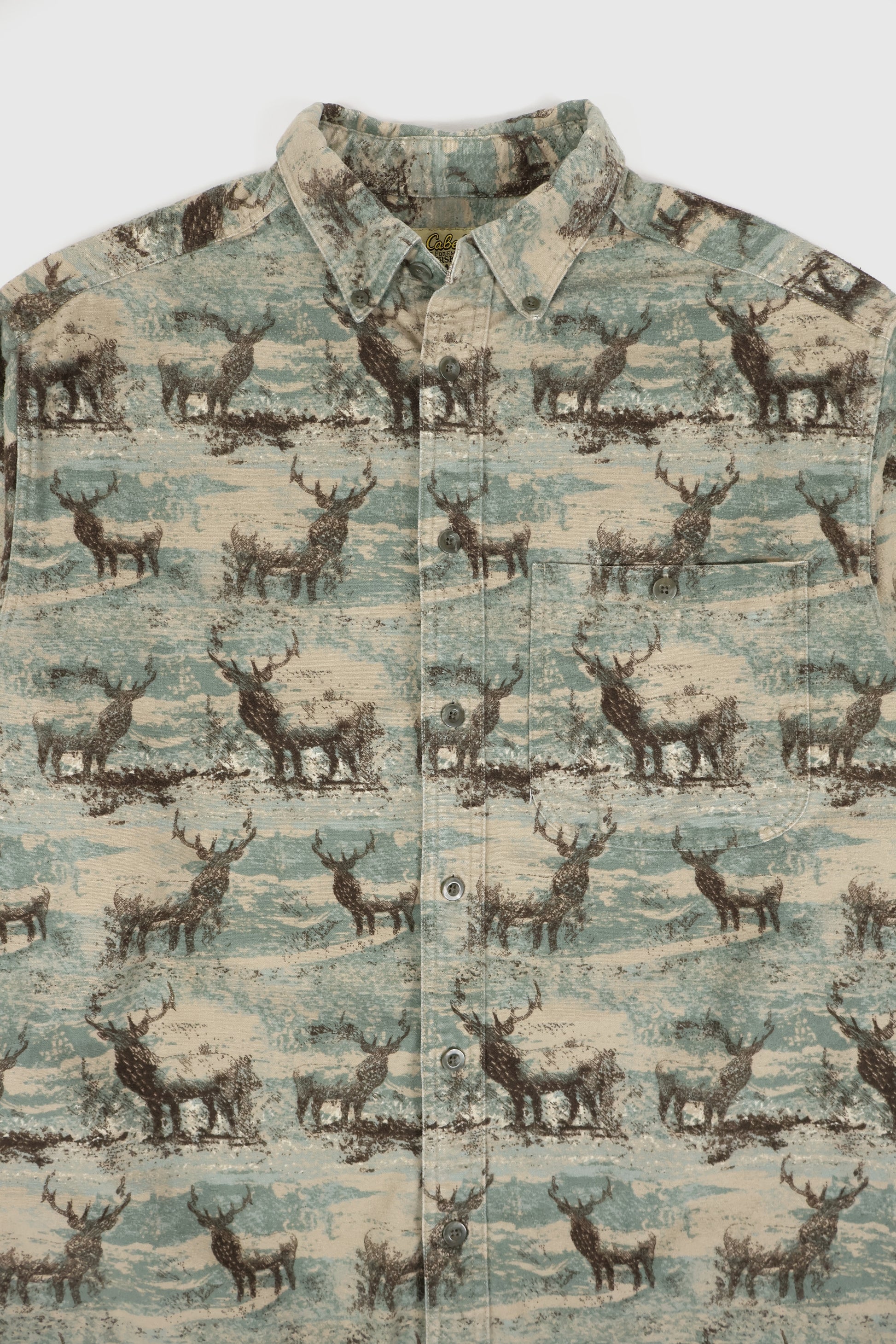 Vintage Buck Pattern Flannel Button-Down Shirt Image 1