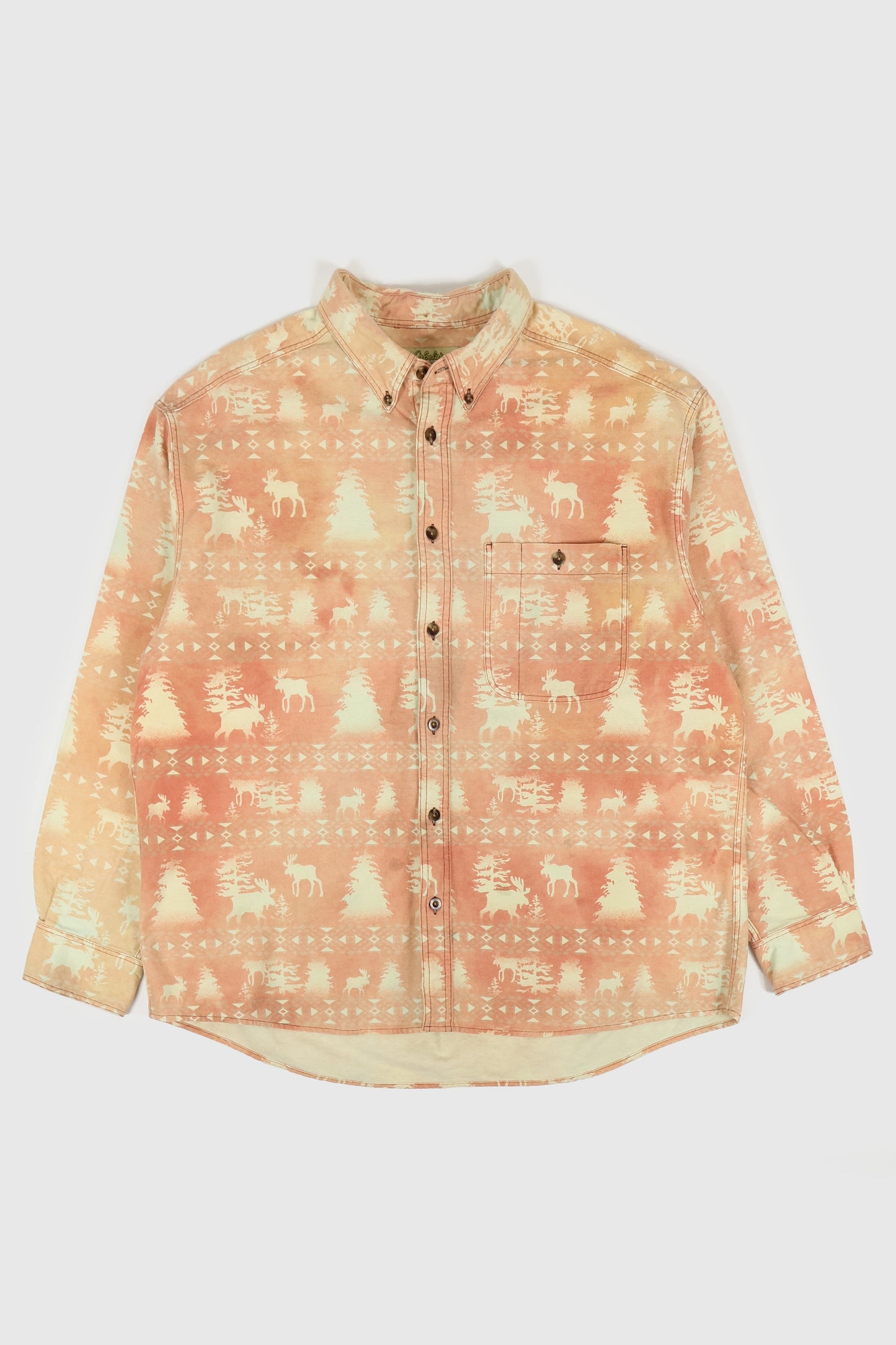 Vintage Faded Moose Pattern Flannel Button-Down Shirt Image 0