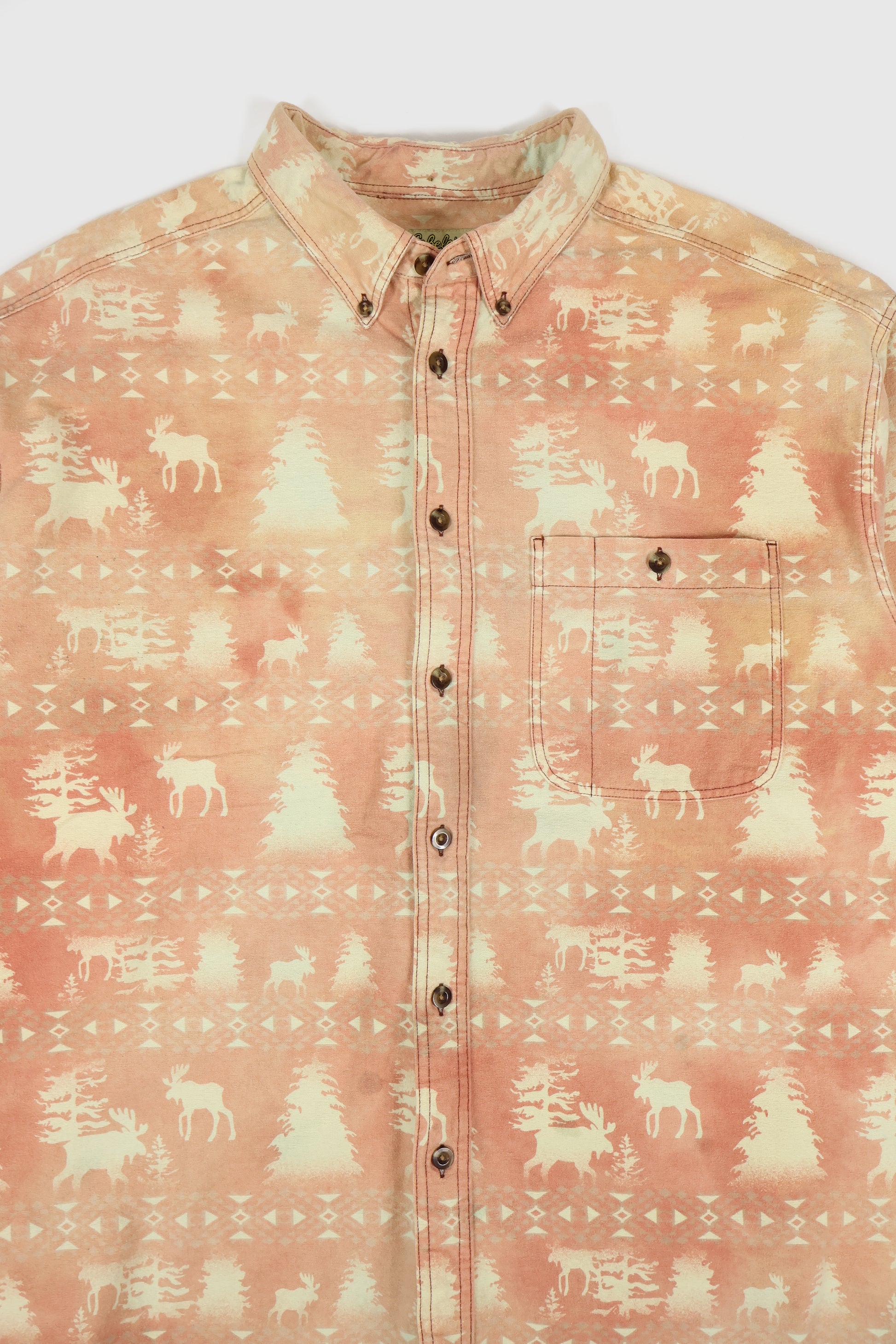 Vintage Faded Moose Pattern Flannel Button-Down Shirt Image 1