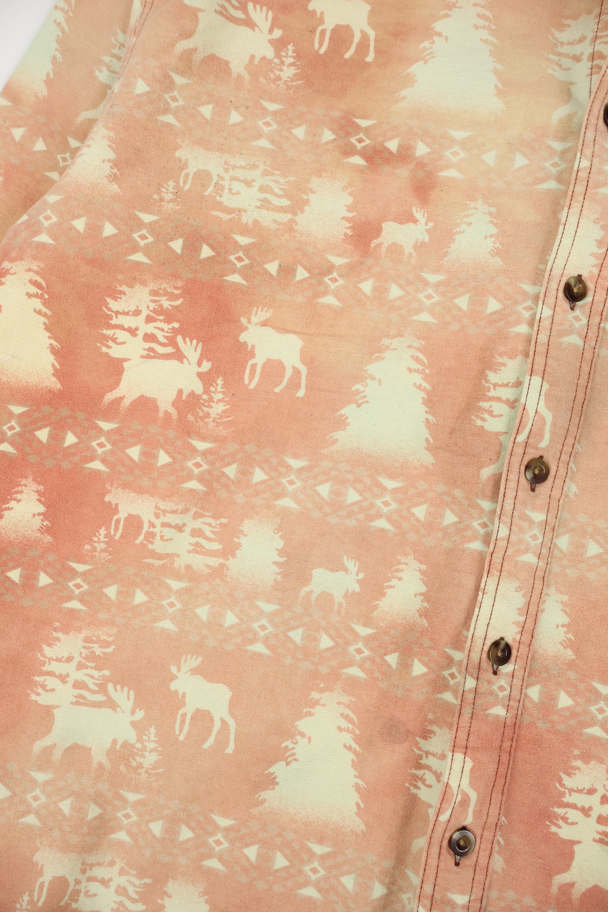 Vintage Faded Moose Pattern Flannel Button-Down Shirt Image 3