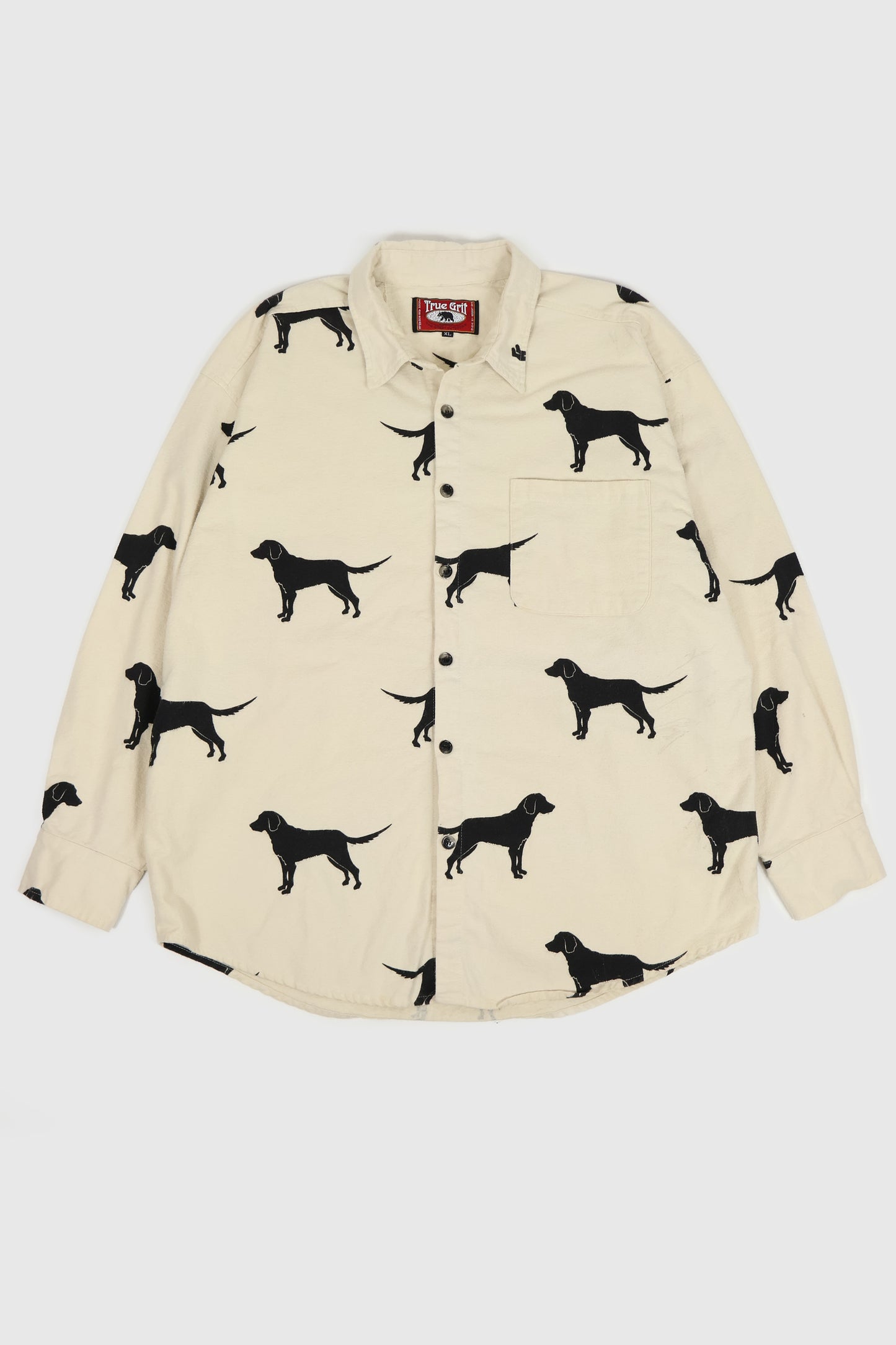 Vintage Dog Pattern Flannel Button-Down Shirt