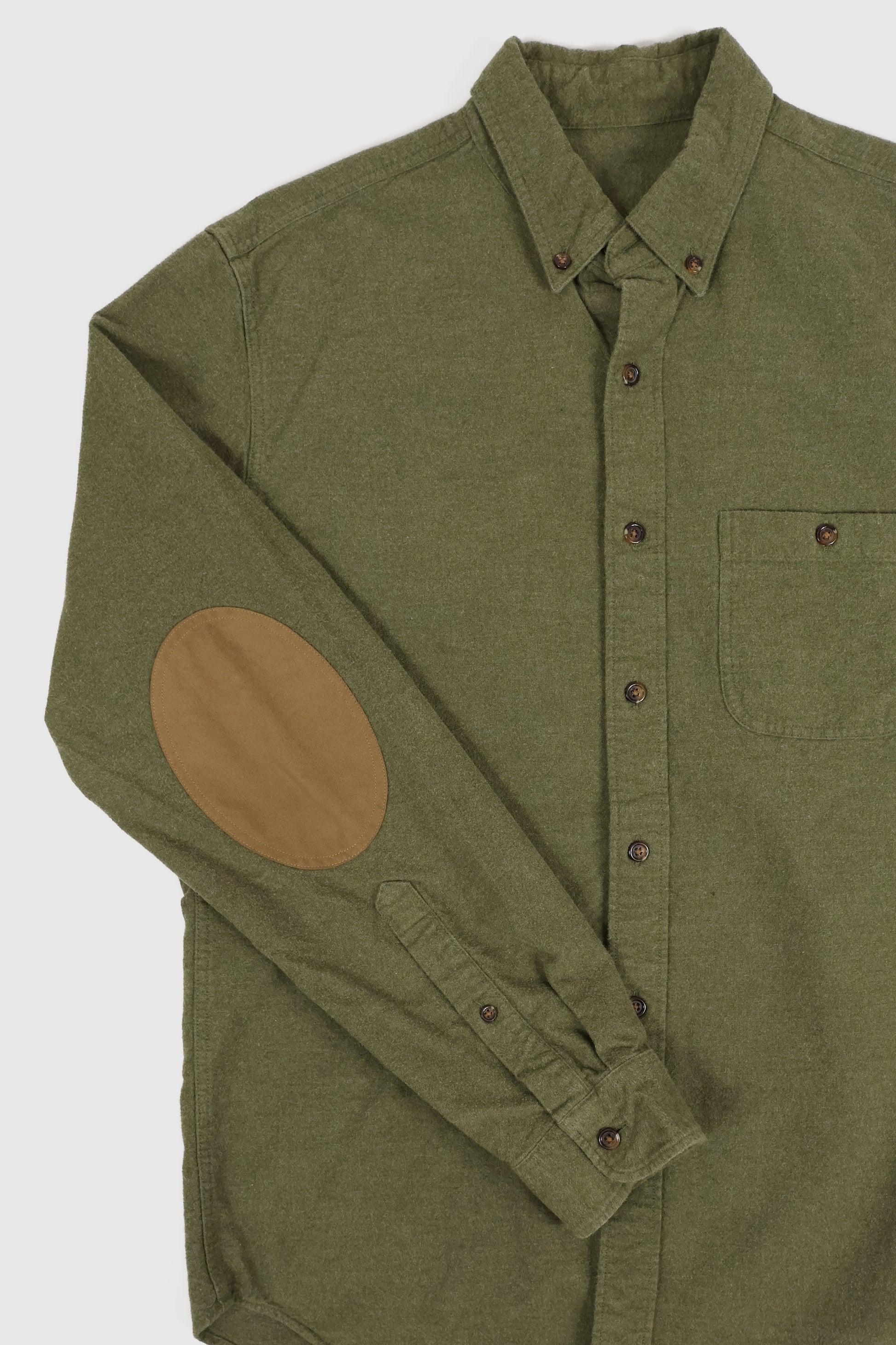 Vintage Green Elbow Patch Flannel Button-Down Shirt Image 2