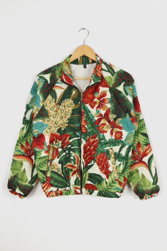 Reworked Floral Pattern Quilt Jacket