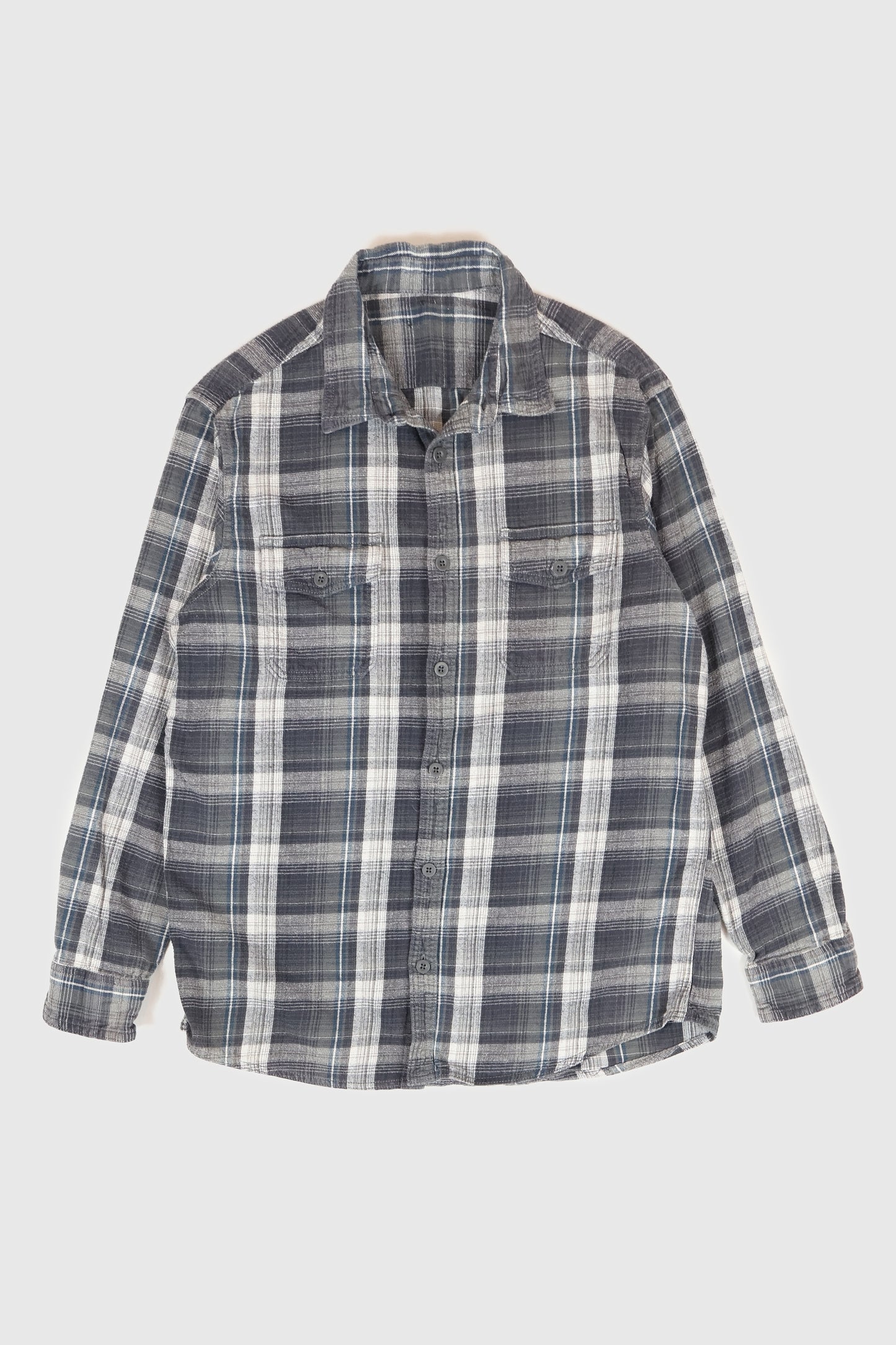 Vintage Grey Plaid Flannel Button-Down Shirt Image 0