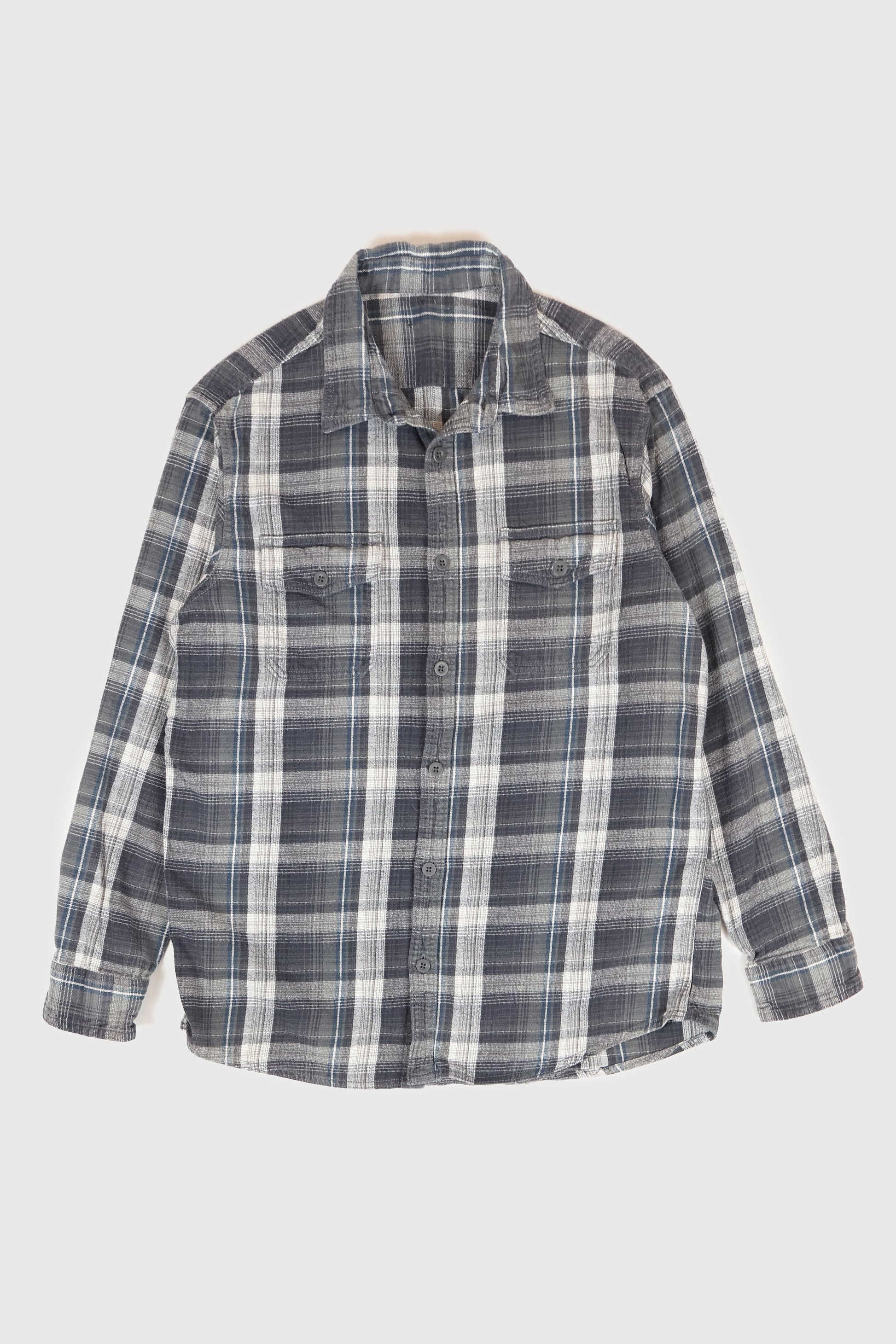 Vintage Grey Plaid Flannel Button-Down Shirt Image 0