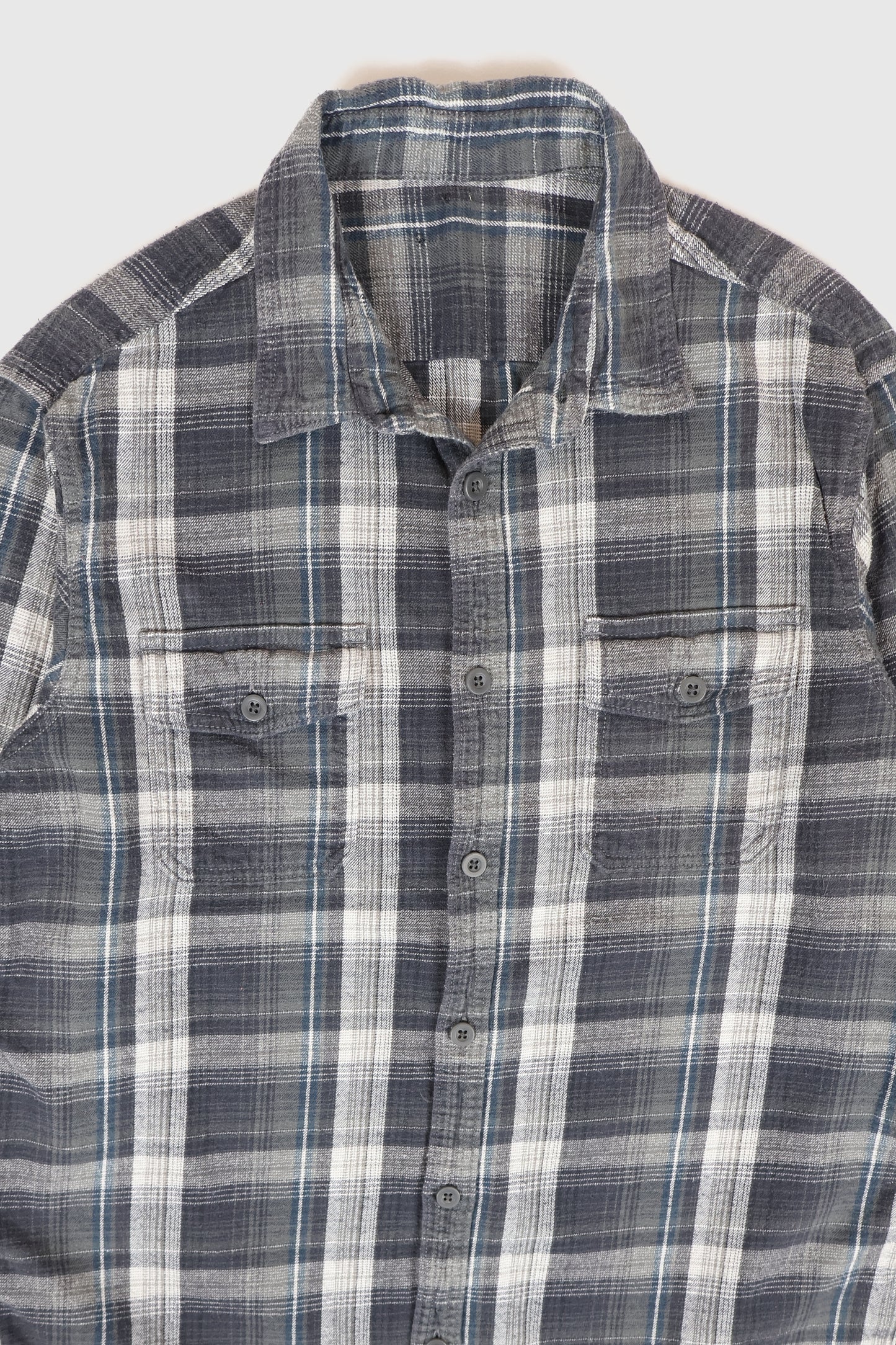 Vintage Grey Plaid Flannel Button-Down Shirt Image 1