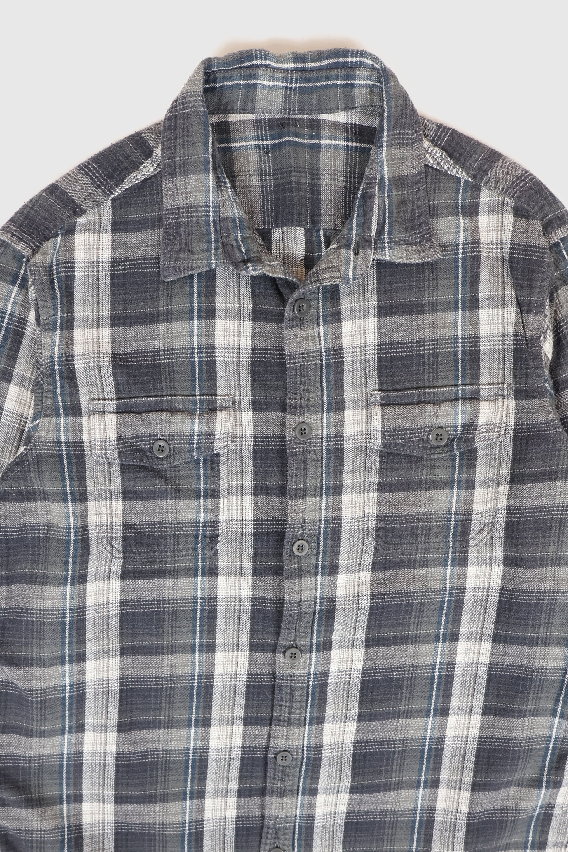 Vintage Grey Plaid Flannel Button-Down Shirt Image 1