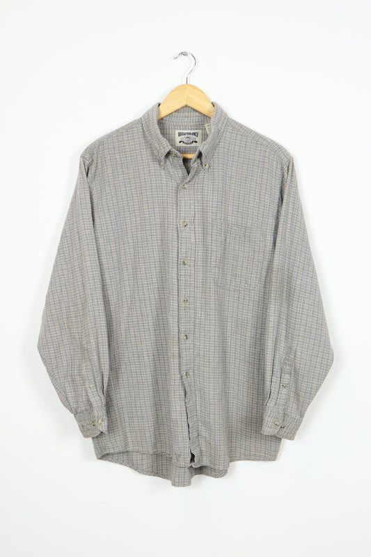 Grey Plaid Flannel Button-Down Shirt