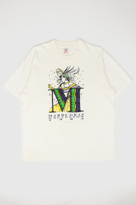 Vintage Distressed 1993 Galveston Mardi Gras Tee Image 0