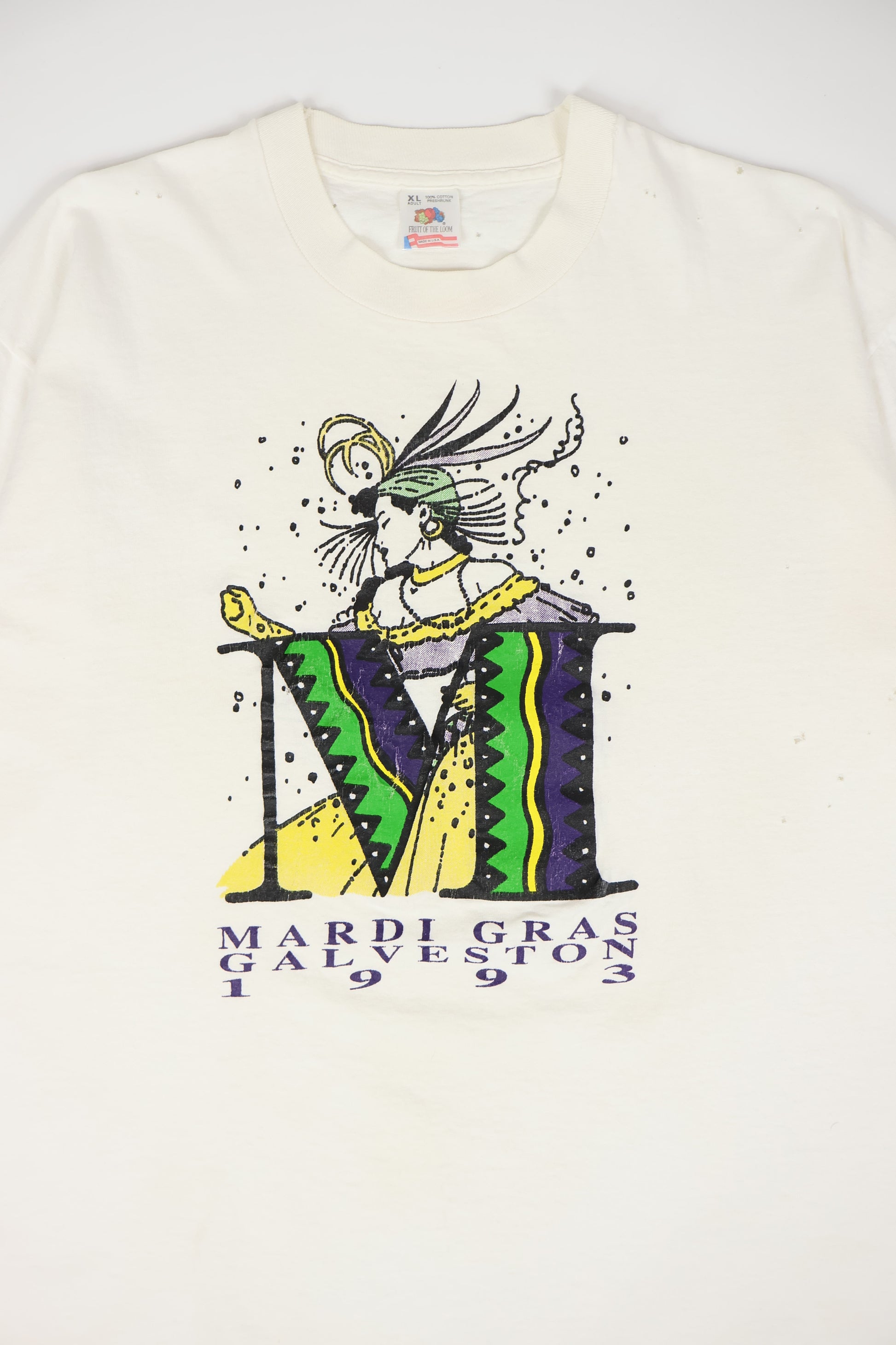 Vintage Distressed 1993 Galveston Mardi Gras Tee Image 1