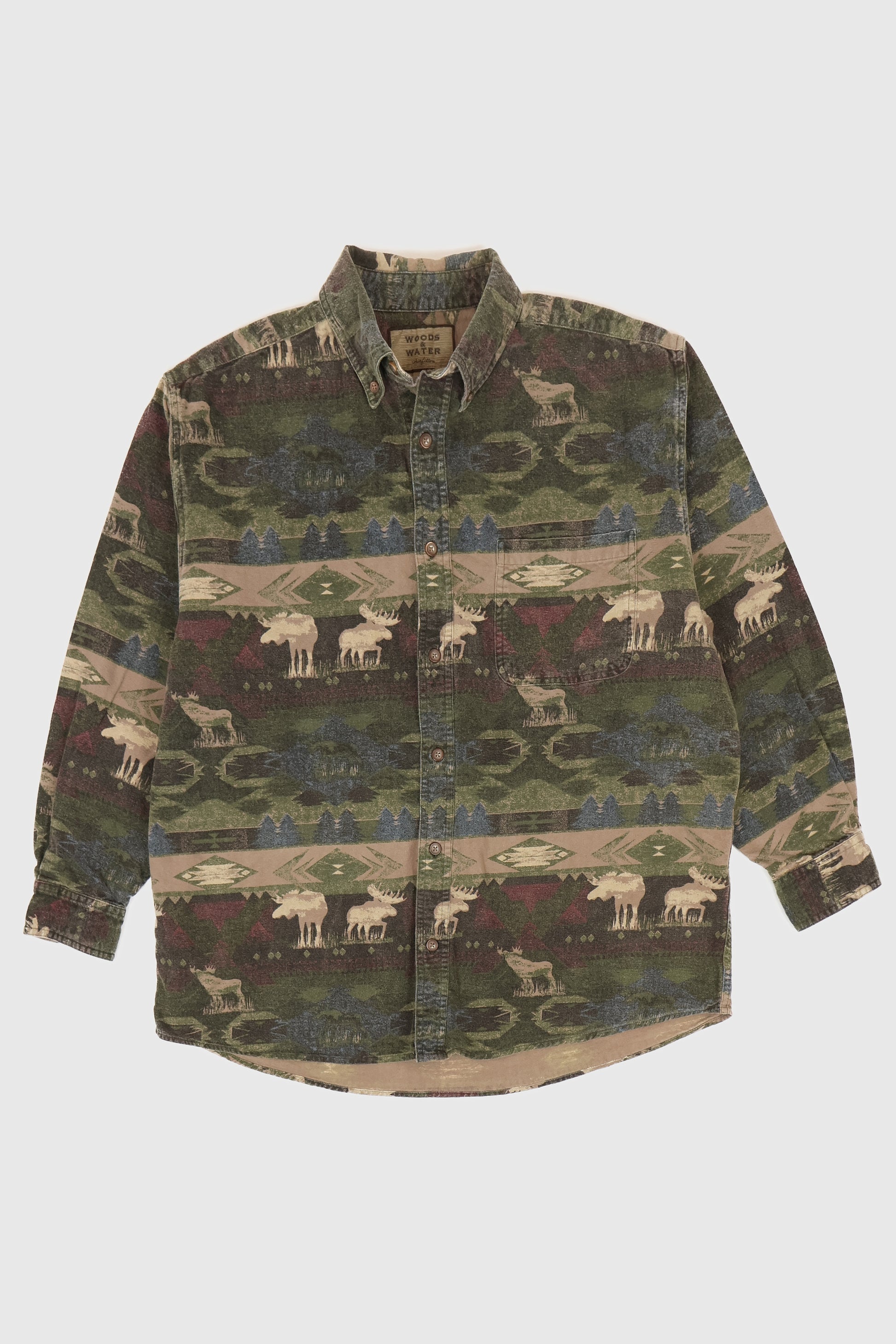Vintage Moose Pattern Flannel Button-Down Shirt Image 0