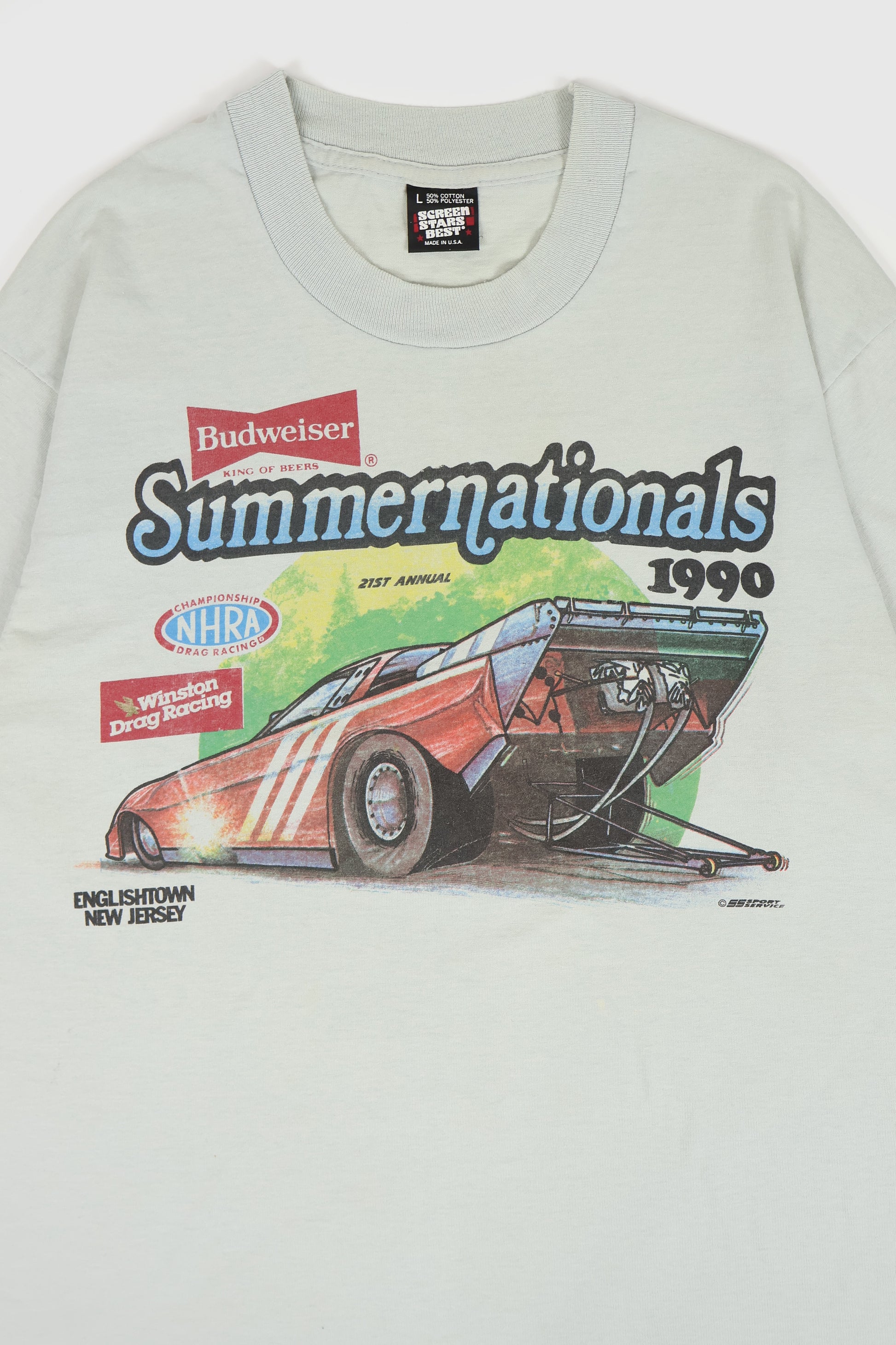 Vintage 1990 Summer Nationals Drag Racing Tee Image 1