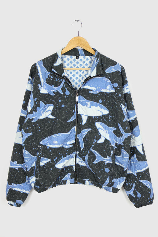 Reworked Shark Pattern Quilt Full Zip Jacket