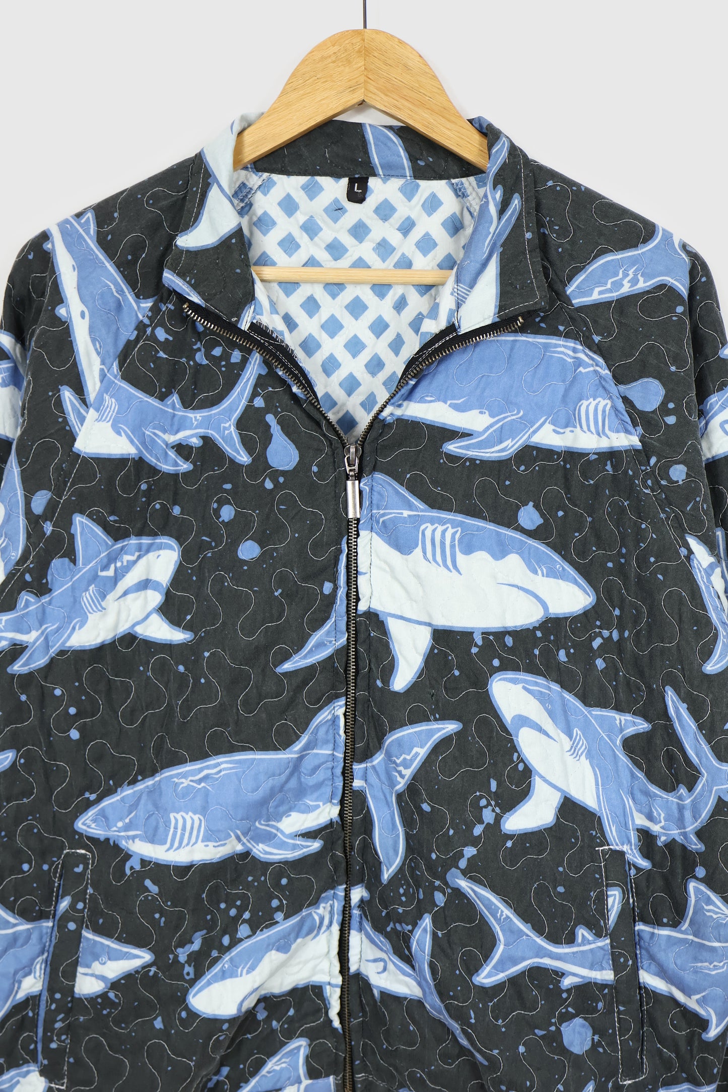 Reworked Shark Pattern Quilt Full Zip Jacket