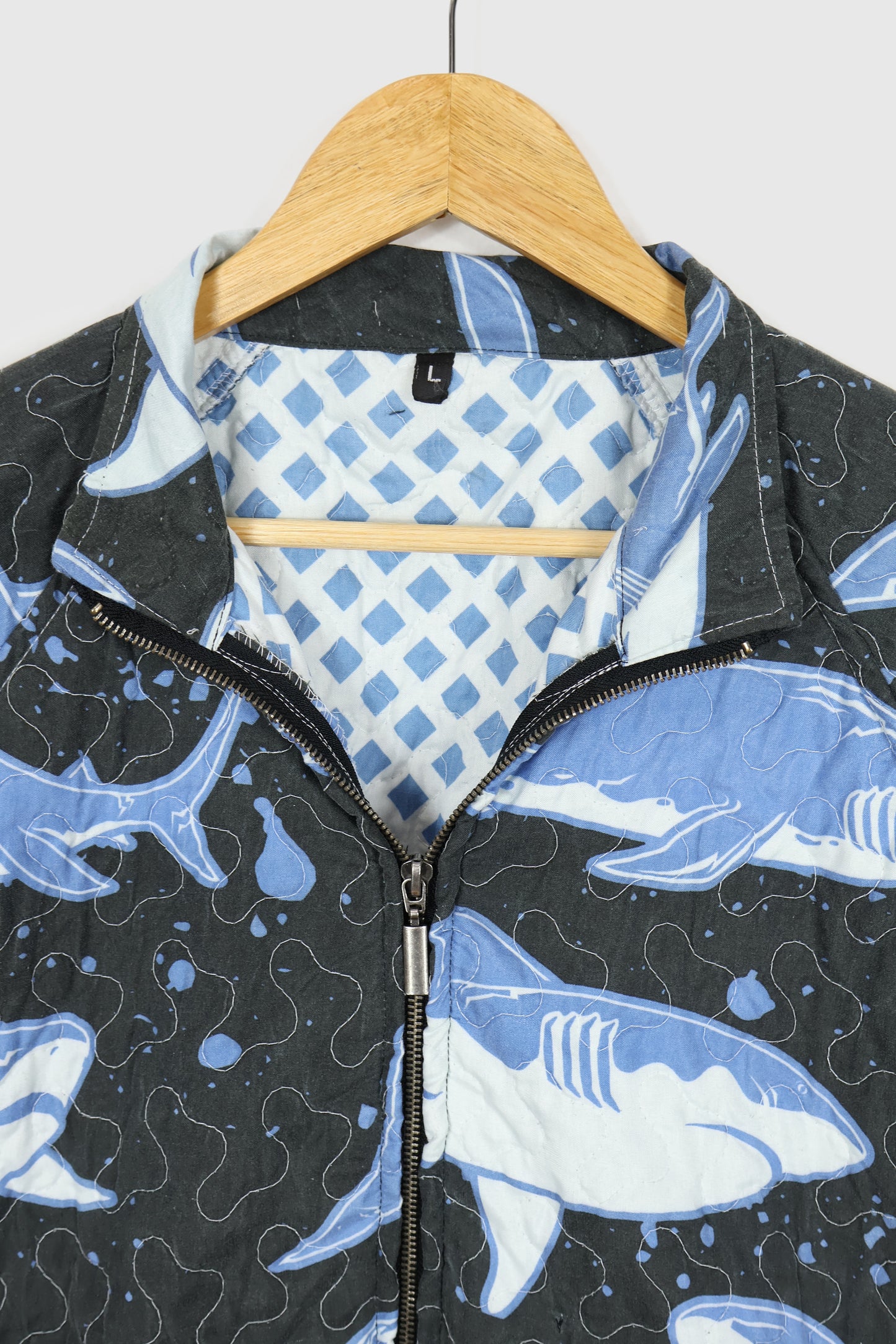 Reworked Shark Pattern Quilt Full Zip Jacket