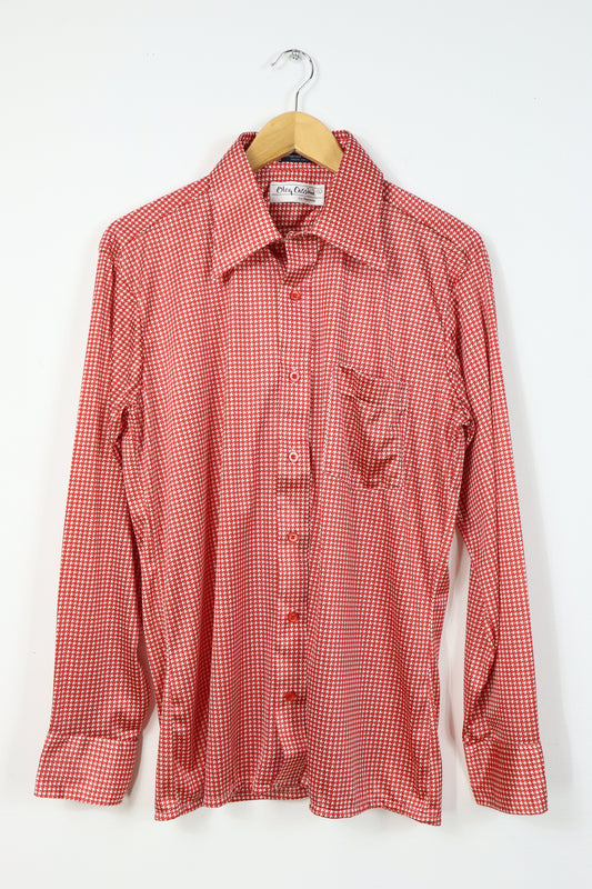 Vintage Red Houndstooth Silky Button-Down