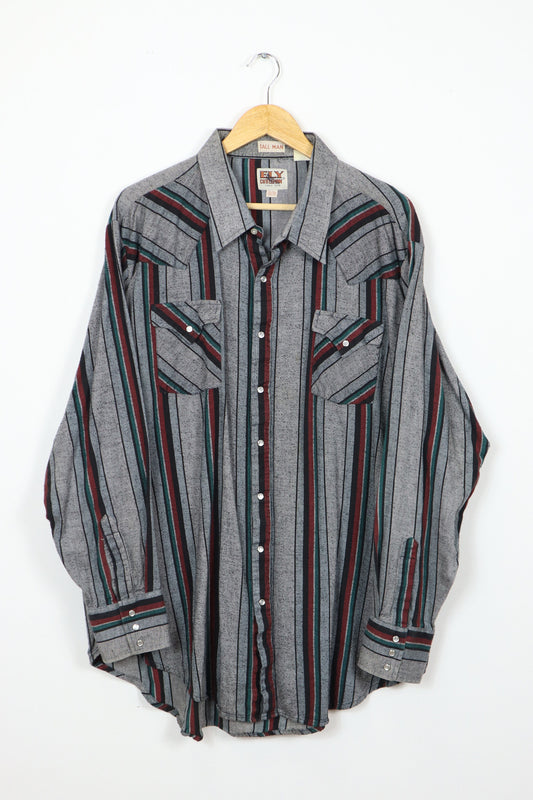 Vintage Striped Flannel Snap Button Shirt