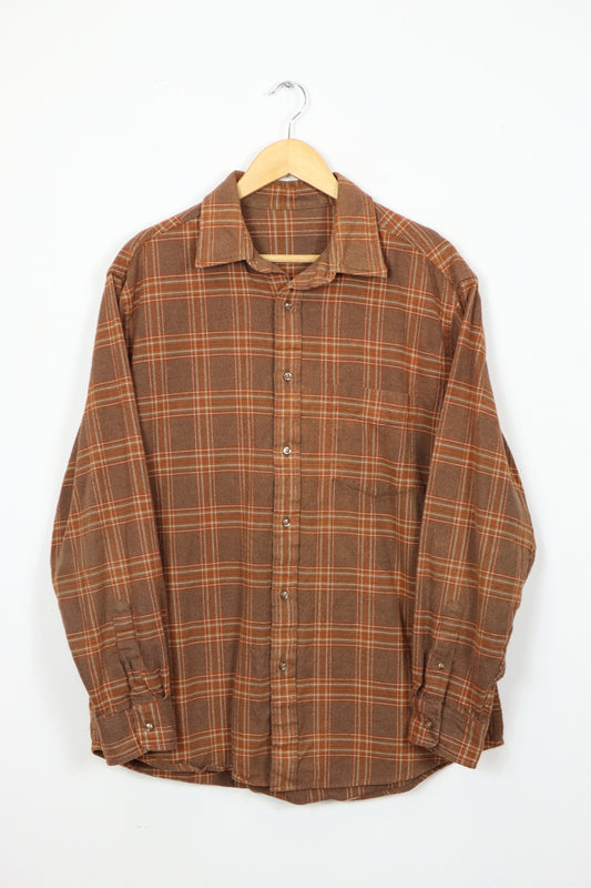 Vintage Brown Flannel Button-Down Shirt