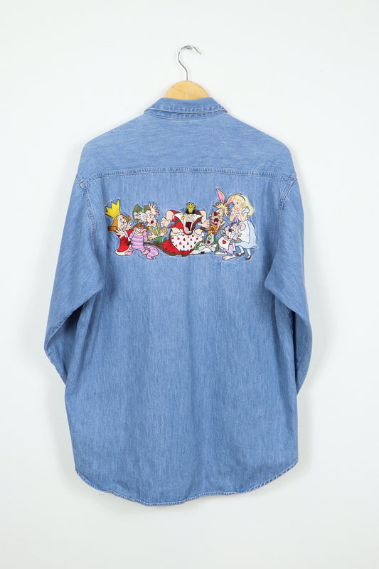 Vintage Alice in Wonderland Denim Button-Down