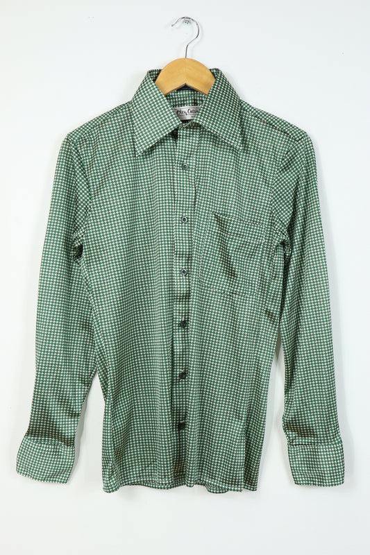 Vintage Green Houndstooth Silky Button-Down