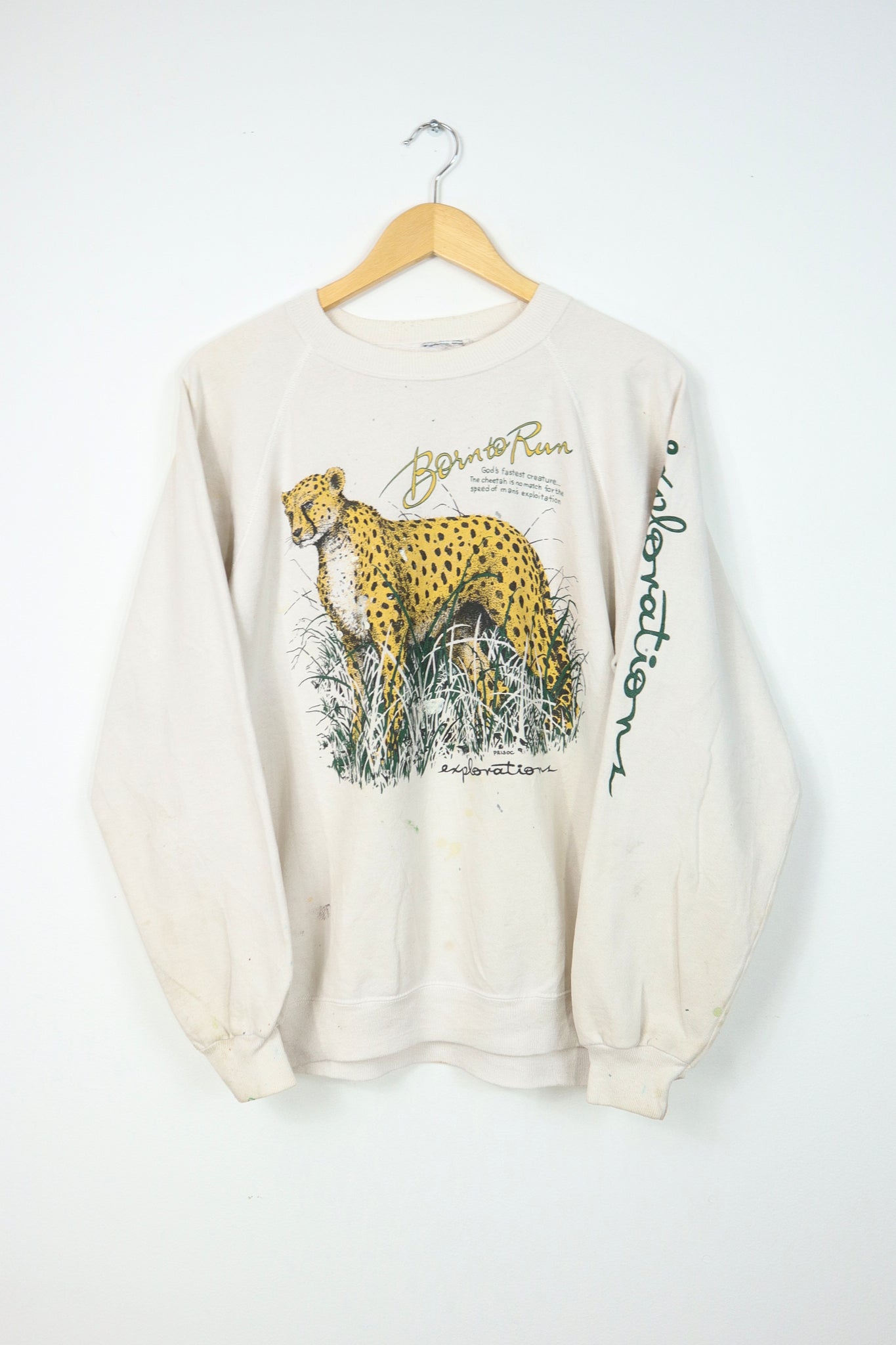 Vintage Distressed Cheetah Born to Run Crewneck